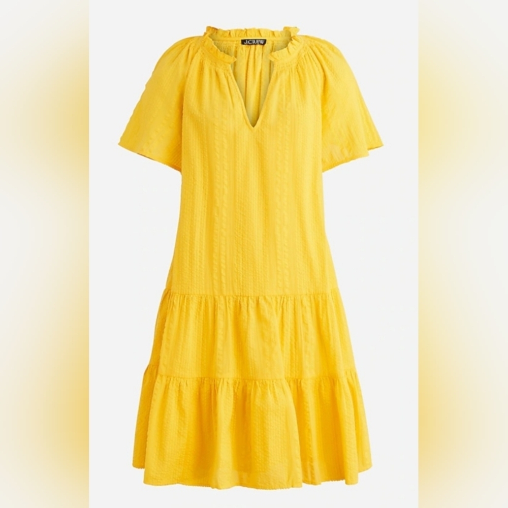 J. Crew Women’s NWT Ruffle-trim tired dress in cotton dobby yellow size XS